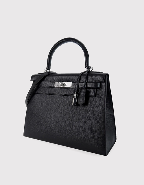 Hermes 32cm Black Togo Leather Palladium Plated Kelly Retourne Bag