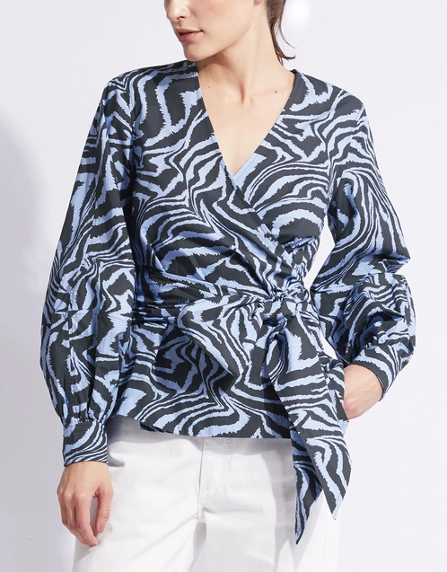 Ganni V-neck Tiger-print Cotton Wrapped Shirt Top (Tops