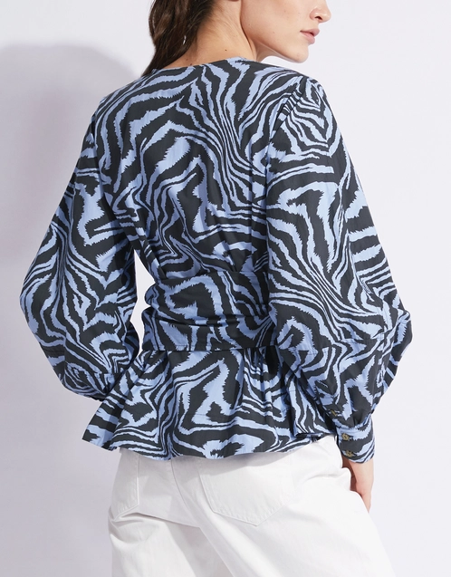 Ganni V-neck Tiger-print Cotton Wrapped Shirt Top (Tops
