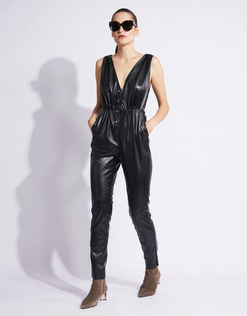 Rachel Comey Diversion V-neck Faux Leather Jumpsuits (Jumpsuits,Full  Length)