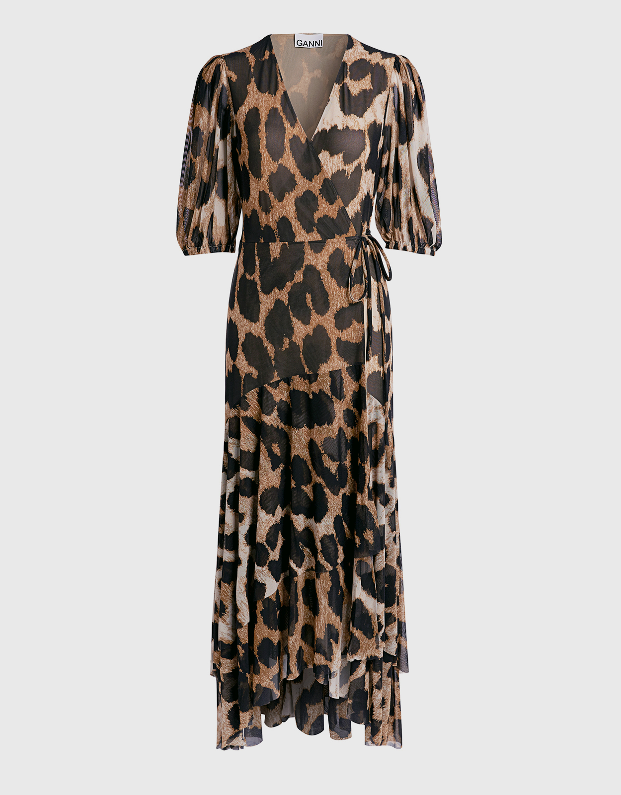 Ganni Leopard Print V-neck Wrapped Maxi Dress (Dresses,Maxi) IFCHIC.COM